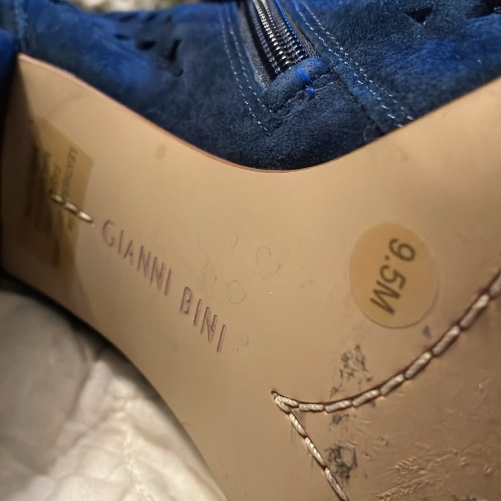 2/$40 Navy Blue Lace-Up Block Heels Open Toe Inside Heavy Duty Zipper Sz 9.5M - Picture 10 of 10